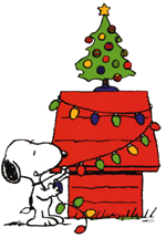 Snoopy lighting Christmas tree